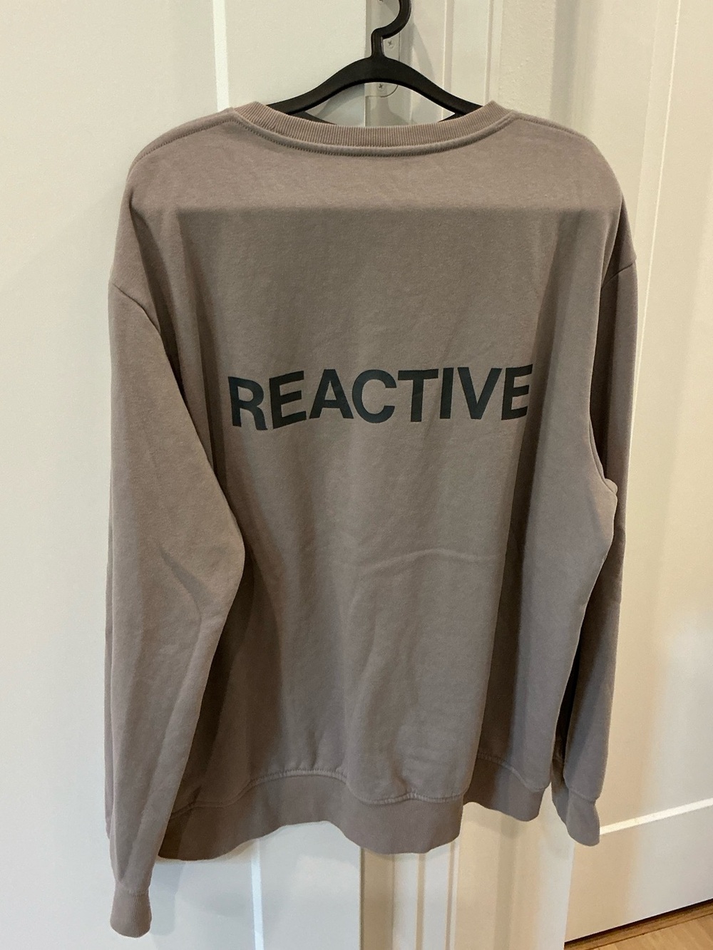 H&M REACTIVE Taupe Crewneck Sweatshirt with Black REACTIVE Print Large